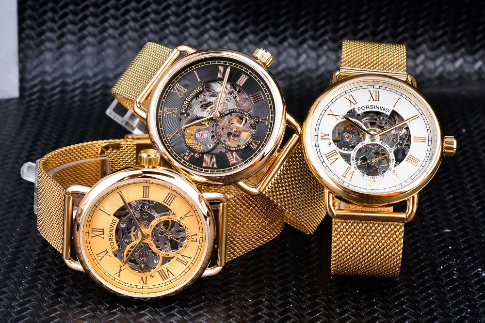 Forsining классический черный золотой скелет часы сетки Группа дизайн Водостойкий Для Мужчин's деловые лучший бренд класса люкс Montre Homme