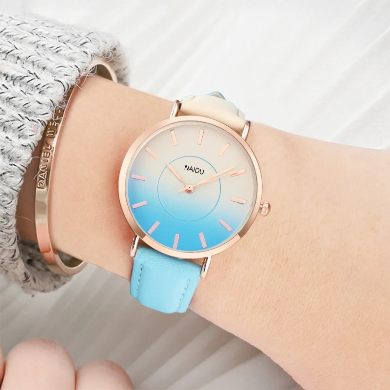Новый градиент наручные часы Для женщин часы женские Модные часы кожаные женские часы Saat Баян коль Saati Мути-цвет Relojes
