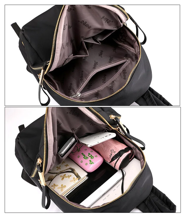 Women Floral Nylon Backpack Female Fashion Printing Casual Rucksack Famous Lady Girls Large Black Purple Blue Soft Shoulder Bag (13)