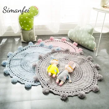 

Simanfei Knitted Floor Mat 2019 Hand Woven Carpets Round rug Wave window Pad Bedroom Decor Kids Play Rug Bedroom props Tapis