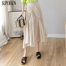 SuperAen Весна и лето новая высокая Талия Женская юбка хлопок сплошной цвет женские юбки нерегулярные модные юбки женские