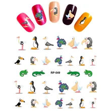 Искусство ногтей Красота вода наклейка слайдер ногтей мультяшная наклейка животное Ослик Тигр Краб овца Зебра RP049-054