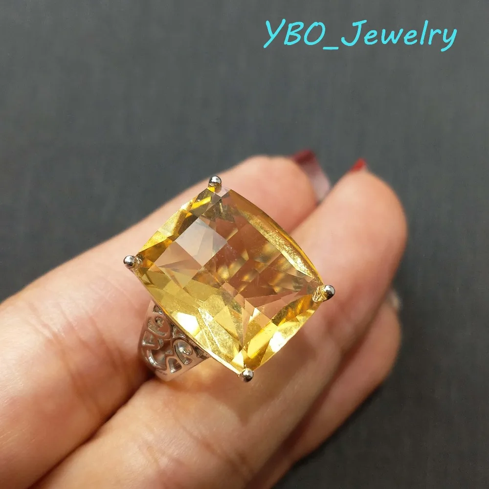 

YBO 13ct Natural Brazil Citrine Gemstone Ring in 925 Sterling Silver Wedding Engagement Anniversary Jewelry Ring Fashion Gift