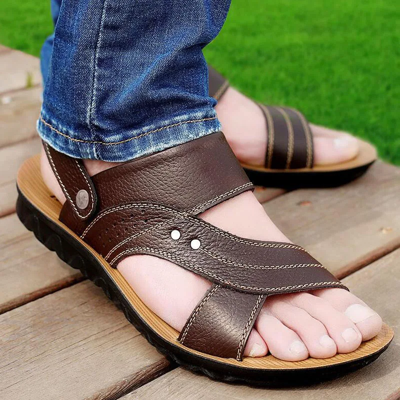 2019 Men's Beach Shoes Casual Sandals High Quality Genuine Leather Non-slip Men's Slippers Sandals Holiday Leisure Men's Shoes 2019 Men's Beach Shoes Casual Sandals High Quality Genuine Leather Non-slip Men's Slippers Sandals Holiday Leisure Men's Shoes