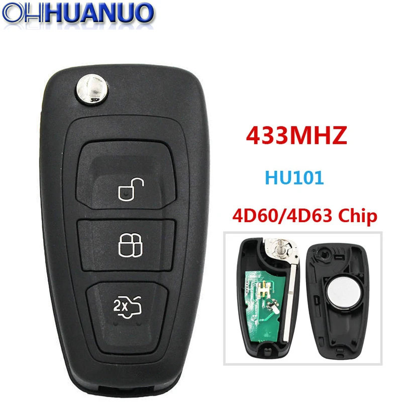 

(Black) MK3 and T6 Ranger 3 Button Flip Remote key For Ford Focus, Mondeo, Fiesta 433MHZ With 4D63 Chip /4D60 Chip+HU101