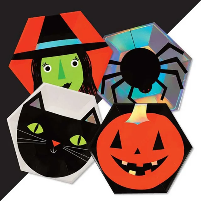 Halloween Party Plates Cat Witch Spider Plate Pumpkin Decoration Tableware Set 10 Inch