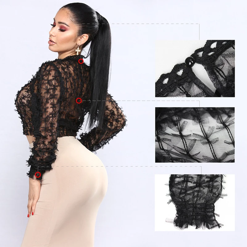 2019 Women Sexy Club Blouse Long Sleeve Transparent Tees Crochet Beach Tops See Through Mesh Hollow Out Shirts Party Clubwear 2019 Women Sexy Club Blouse Long Sleeve Transparent Tees Crochet Beach Tops See Through Mesh Hollow Out Shirts Party Clubwear