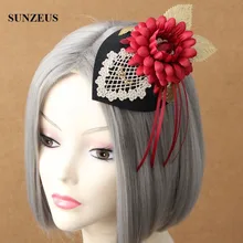 Маленькая черная шляпа с большими красными цветами британская винтажная элегантная Свадебная церемониальная шляпа модная шляпа Хэллоуин Вечеринка FJ-08