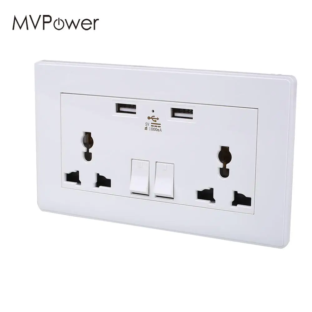 MVpower Universal Wall Socket Dual USB Outlets Plug Adapter Hotel