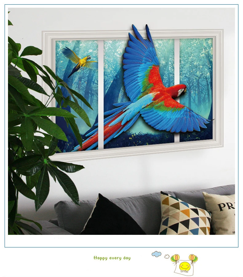 

Stereoscopic effect wall sticker, Flying parrot, Environmental friendly PVC material, Item No. XH-parrot