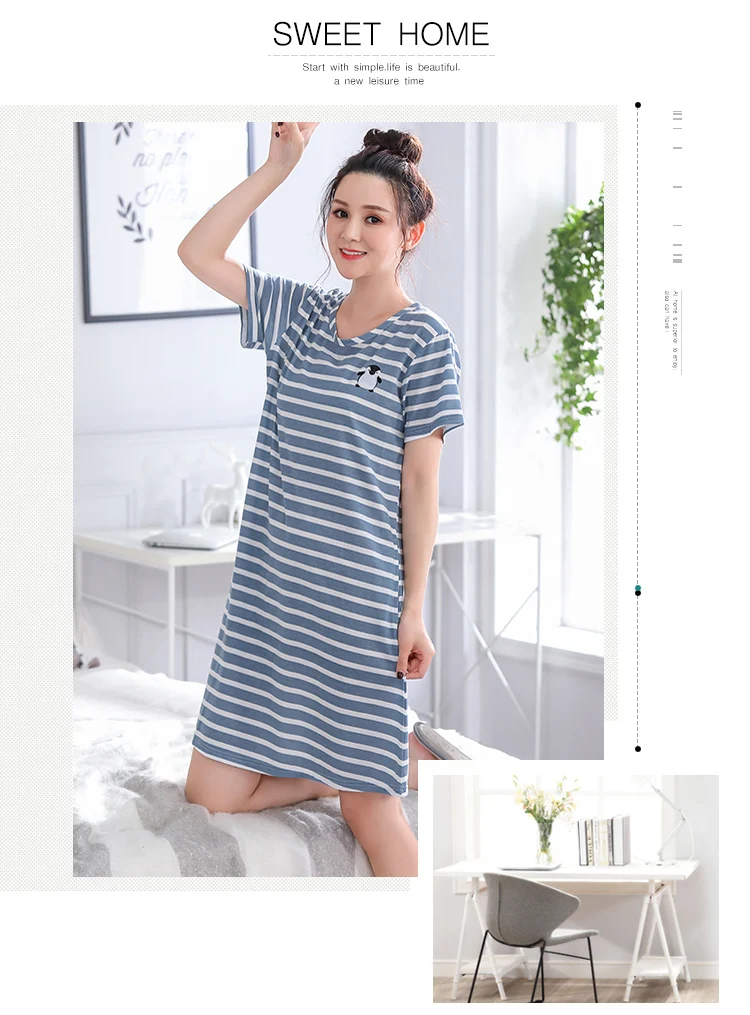Для женщин хлопок милый ночные рубашки трусы лето домашнее платье пижамы свободные Пижама домашняя одежда плюс Размеры M-5XL
