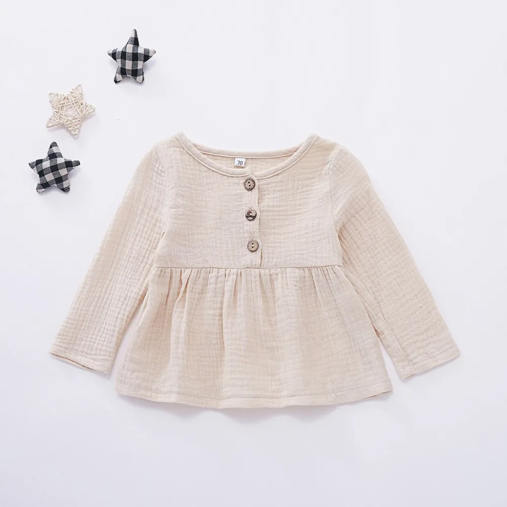 Платье с длинными рукавами для маленьких девочек детское весеннее хлопковое льняное платье винтажное свободное платье-рубашка качественная детская блузка осенняя одежда