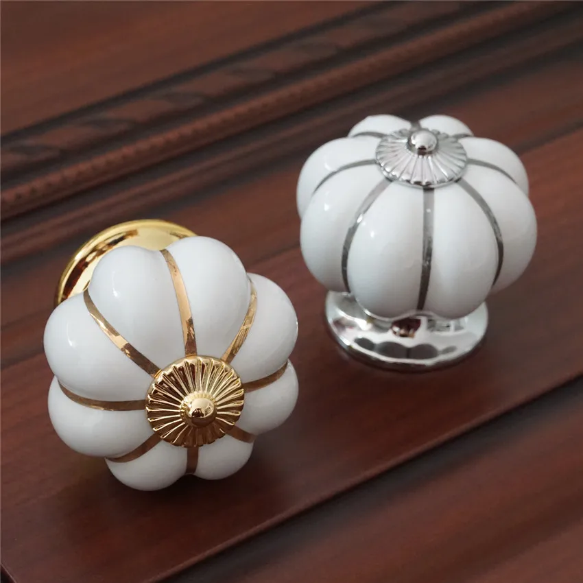 Gold Silver Pumpkin Ceramic Knobs Drawer Knob Pulls Handles Dresser Knob Kitchen Door