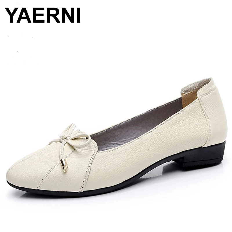 

YAERNI Women Shoes 2018 Genuine Leather Women Flats Fashion Female Casual Work Ballet Flats Plus Size 35-43 Ladies Shoes E660