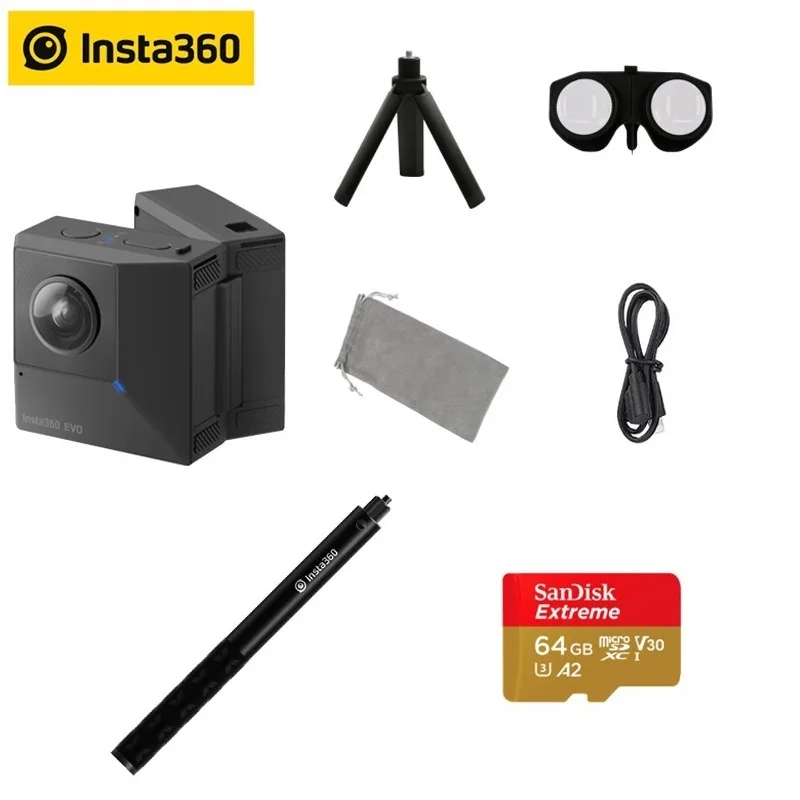 Insta360 EVO 5,7 K видео 180 3D Очки виртуальной реальности VR/панорамный Insta 360 Камера для устройств на базе Android и iPhone XS/Xs Max/XR/iPhone X/8/8 plus/7/7 plus/6s/6s плюс - Цветной: Bundle 2