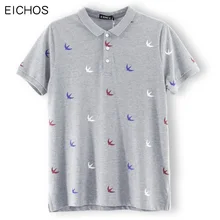 EICHOS Men polo shirt Short Sleeve Summer Casual Print Swallow Pattern polo shirt Men Turn-down Collar 100% Cotton polos men
