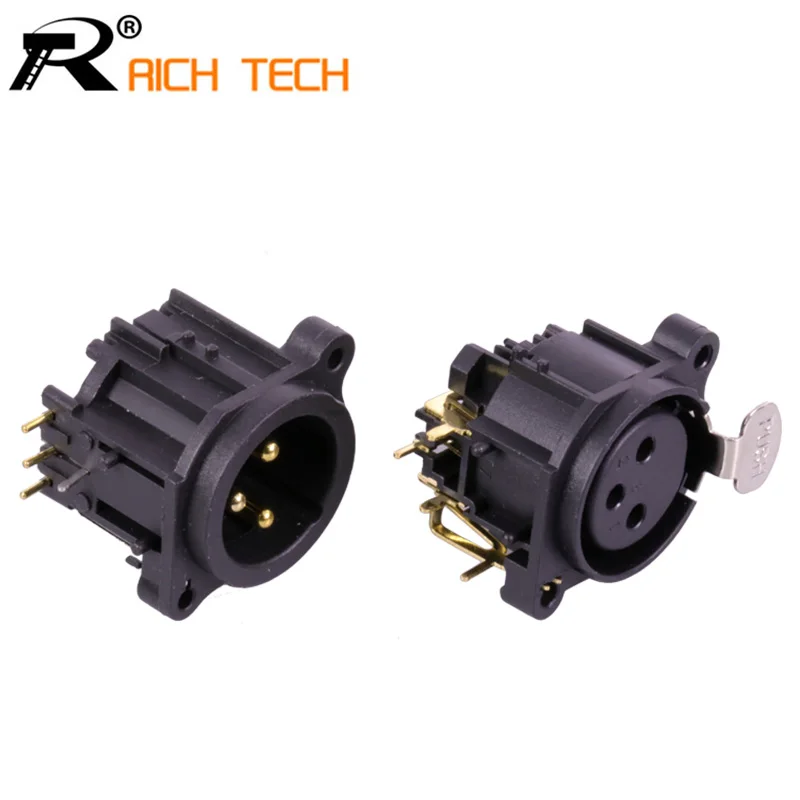 Коннектор XLR с прямым углом 1 пара 2 шт. черный пластик 3 контактный разъем для