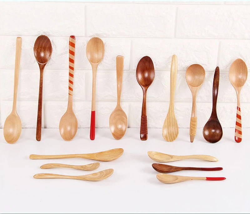 Cuillères,Vacclo cuillère à soupe japonaise en bois, ficelle lisse