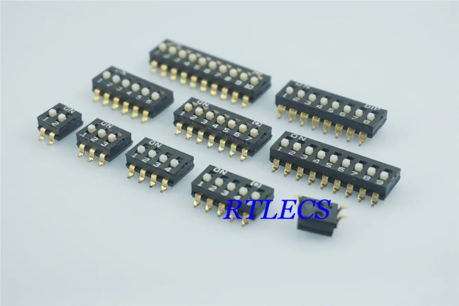 

5pcs Dip Switches SPST 1 2 3 4 5 6 7 8 9 10 12 Position 2.54mm 0.100" pitch SMD Slide (Standard) Actuator raised Gull Wing