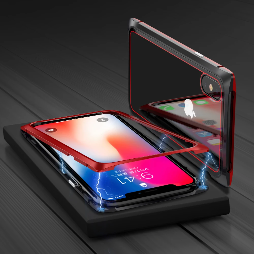Suntaiho New Magnetic Adsorption Phone Case for iPhone 7 Case for iphone X Standing Square Magnetic Tempered Glass Back Case Suntaiho New Magnetic Adsorption Phone Case for iPhone 7 Case for iphone X Standing Square Magnetic Tempered Glass Back Case
