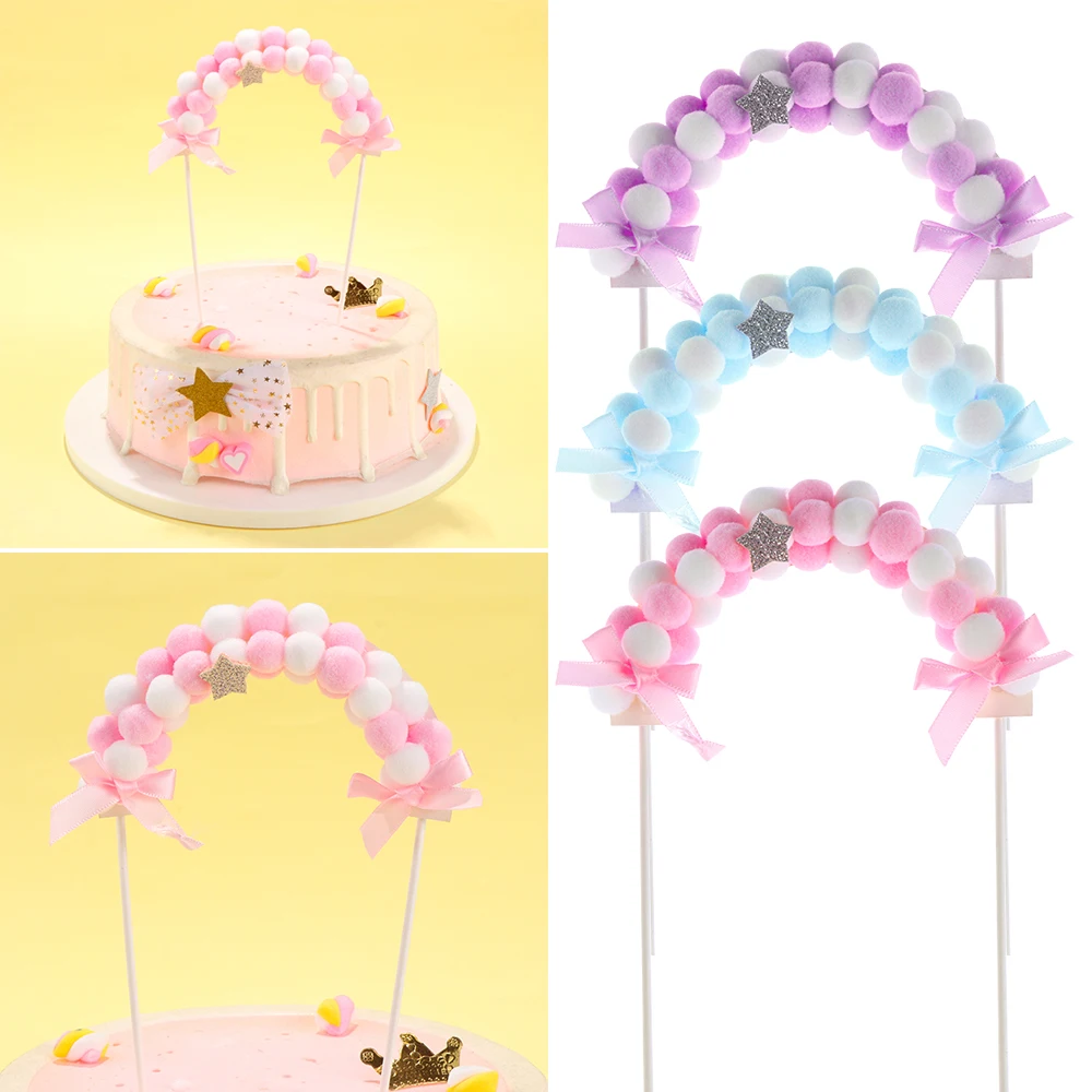 

1PC Hot Sale Pink Blue Soft Pompom Cloud Cake Topper Baby Shower Birthday DIY Cake Top Flags Decoration Festival Party Supplies