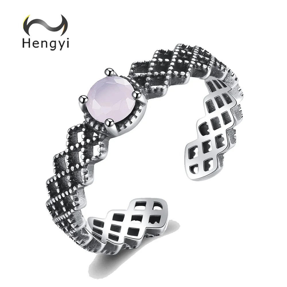 

Hengyi Genuine 925 Sterling Silver Geometric Round Resizable Ring Vintage Silver 925 Jewelry