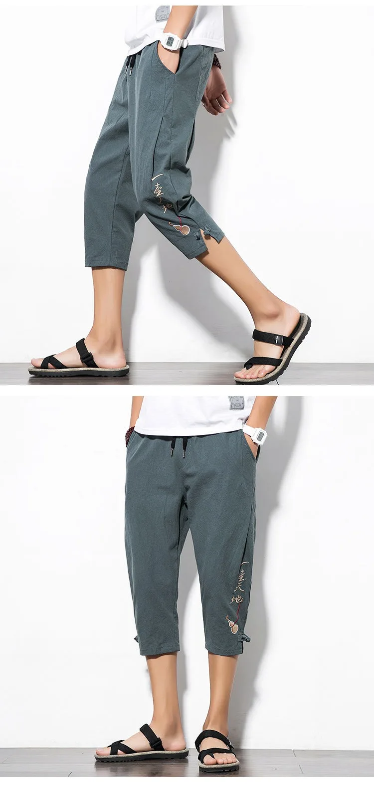 Zongke, китайский стиль, вышивка, укороченные штаны, Мужские штаны для бега, хип-хоп брюки, мужские брюки, уличная одежда, мужские штаны для