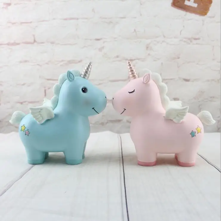 

Pink Unicorn Resin Piggy Bank Cartoon Animal Coin Bank Money Saving Box Gifts Room Decorative Figurines Toys For Girl Gift
