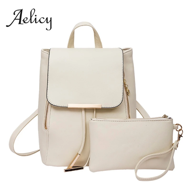 

Aelicy 2pcs Women Leather Backpack Sets Bolsas Mochila Feminina Small Schoolbag Travel Bag School Backpacks White Bagpack