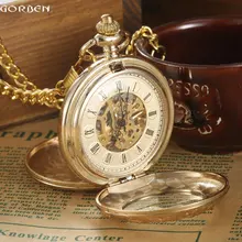 Or de luxe En Acier Sculpture Montre De Poche Mécanique 2 Côtés Ouvert Cas Cadran Chiffre romain Steampunk Analogique Remontage manuel Montre De Poche