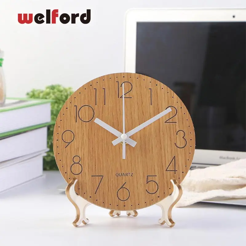 Креативные деревянные настольные часы европейские круглые деревянные часы декор для спальни настольные часы для студентов офисные настольные часы домашний декор - Цвет: wooden