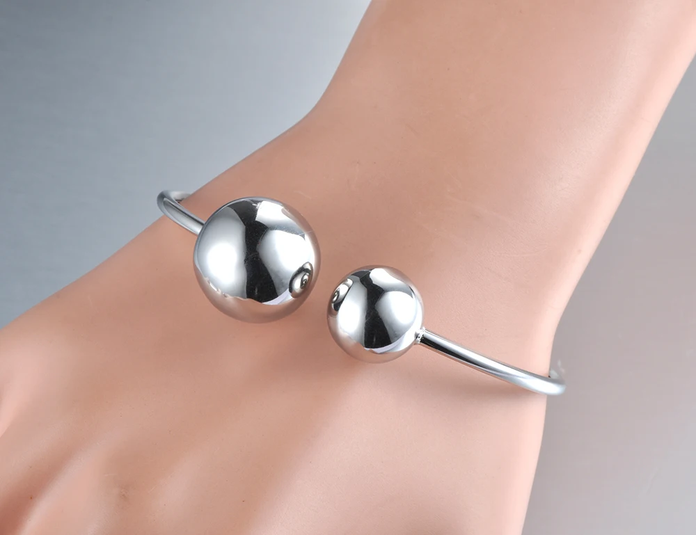 Lokaer Trendy Double Big Ball Stainless Steel Cuff Bracelet Jewelry For Women Silver Color Bracelet Bangle Valentine Gift B19009 bangle bracelet,stainless steel bracelet