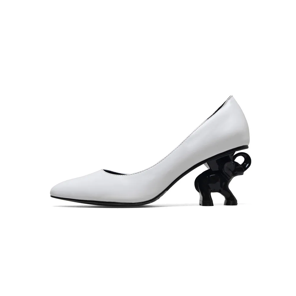 Женская обувь на каблуке; женская обувь из натуральной кожи на каблуке со слоном; Офисная Женская обувь на высоком каблуке 6 см; цвет черный, белый; XL02 muyisxi