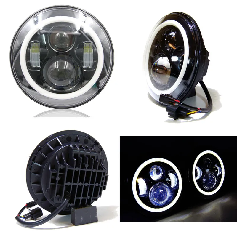 

7" LED Headlights Halo Angle Eyes For Jeep Wrangler JK LJ TJ LED Projector Headlights For Land Rover Defender