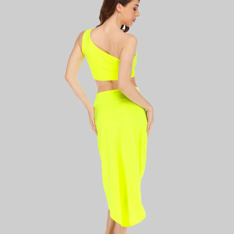 Платье на Одно Плечо из двух частей длинные Bodycon платья для женщин разрез сбоку