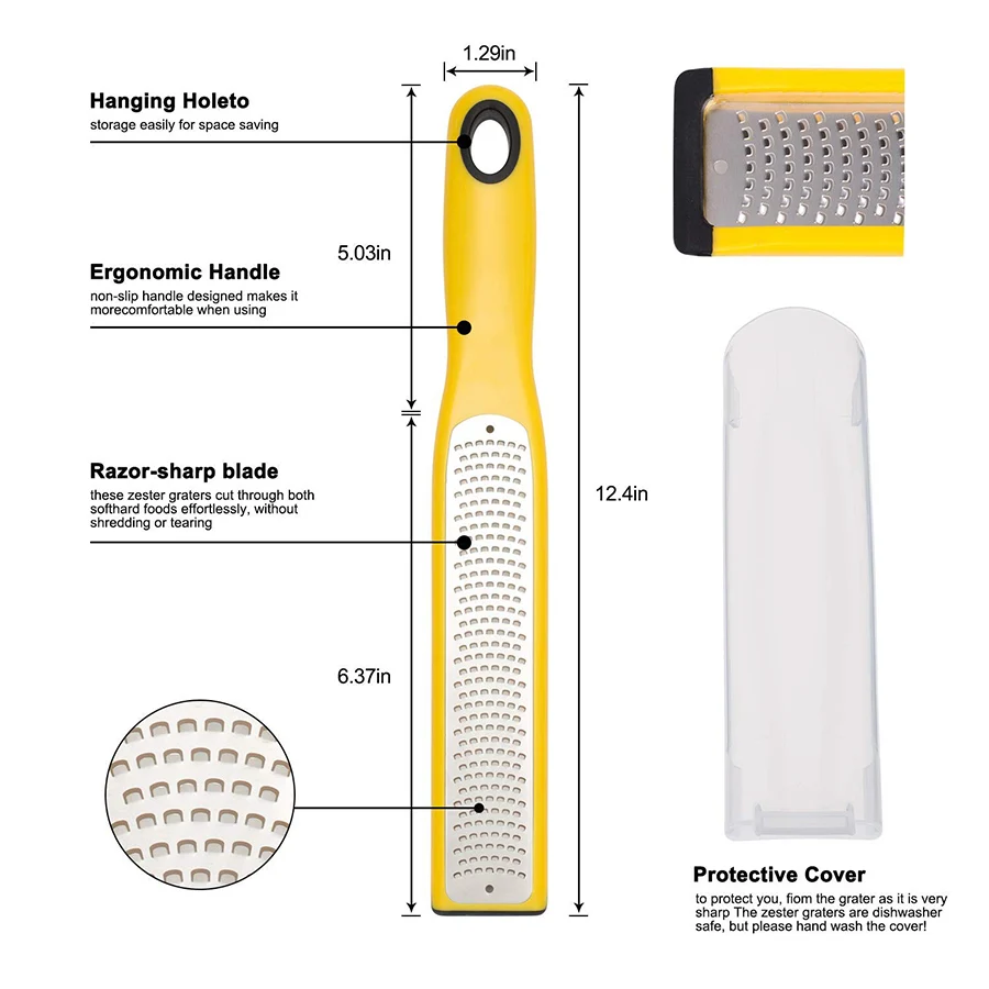 Lemon Zester, Cheese Grater, Parmesan Cheese, Ginger, Garlic, Chocolate, With Razor-Sharp Stainless Steel Blade Dishwasher Safe