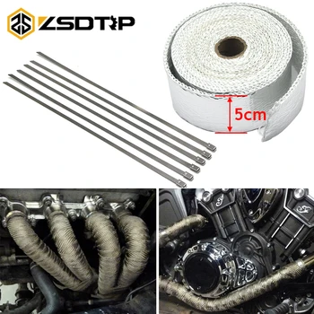 

ZSDTRP 5cm*5M 10M 15M Black/Titanium/Sliver Exhaust Heat Wrap Roll Motorcycle Fiberglass Heat Shield Tape with Stainless Ties