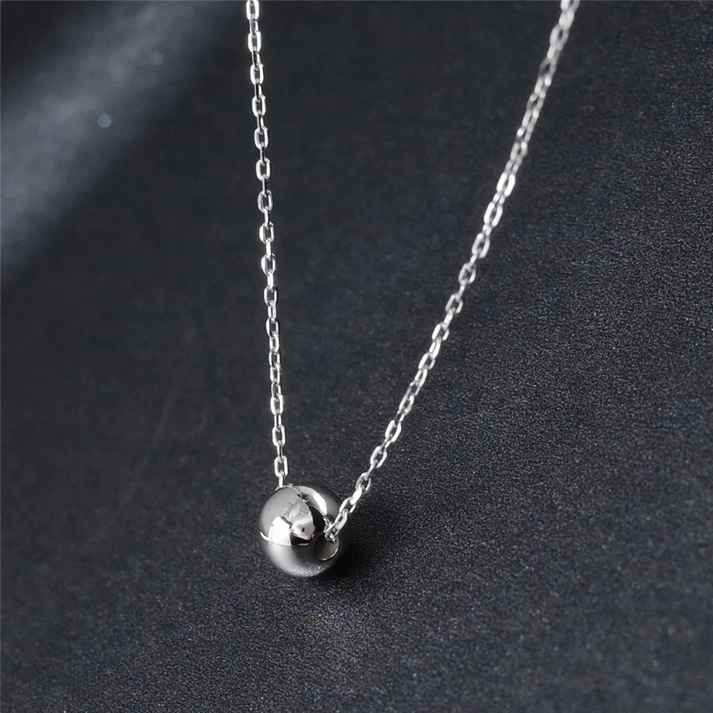 simple lucky ball polish bead necklace 100% 925 Sterling silver nacklace Jewellery Clavicle chain pendant charms gift