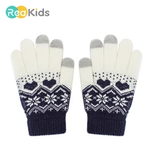 REAKIDS, Детские Зимние перчатки с сенсорным экраном для детей, теплые перчатки для мальчиков и девочек, хлопковые теплые перчатки с принтом для смартфонов, варежки