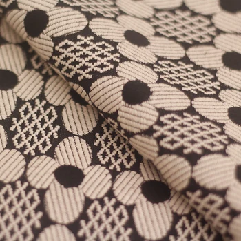 

145cm wide fashion jacquard brocade four-leaf flower grid jacquard polyester cotton fabric fashion clothing lace brocade