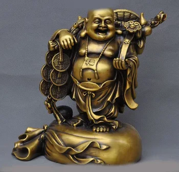 

Christmas China buddhism temple pure brass Wealth Ruyi Money Lucky Maitreya Buddha statue Halloween