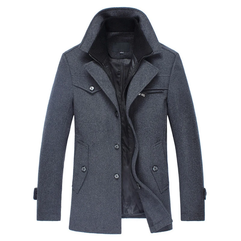 Осень-зима шерстяное пальто Для мужчин утолщаются Повседневное Winproof куртка дизайн съемный вкладыш Шерстяное пальто мужской Тренч 5XL