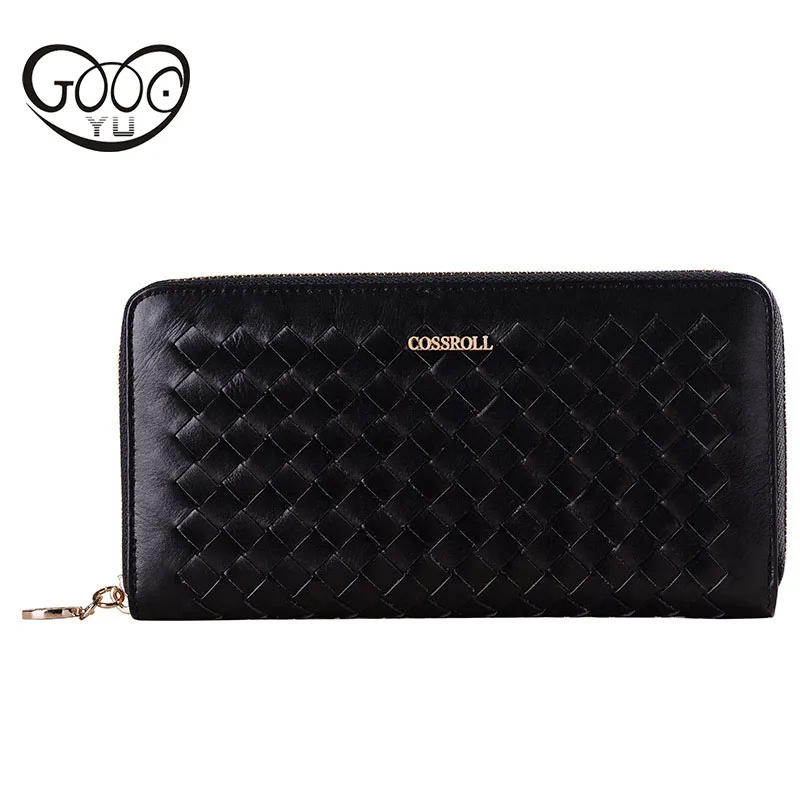 

Fashion handmade leather woven multi-color wallet ladies cross-style square multi-card long section zipper exquisite wallet