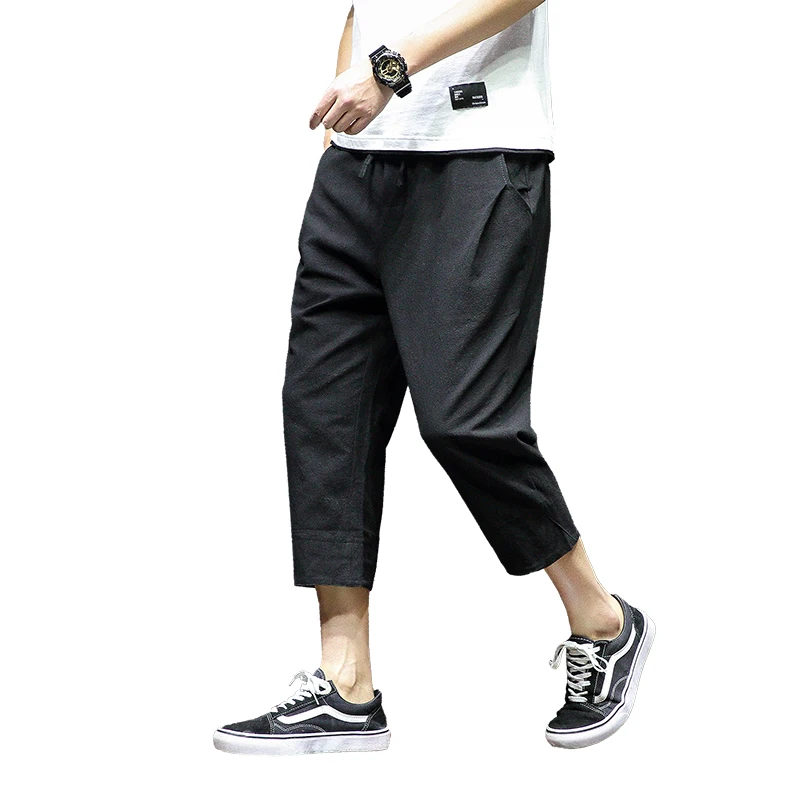 

2019 Summer Pants Men Casual Elastic Waist Mens Calf-length Pants Loose Sweatpants Trousers Jogger Pants 5XL