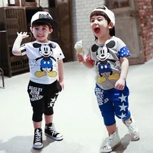 Hot sales mickey Children Cloths set baby girls boys Clothes sets Minnie short sleeve t-shirt+pant summer style Kids sport suit