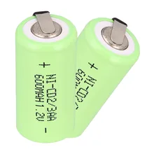 2 pcs 2/3AA rechargeable battery 600 mah Ni-Cd 1.2V Batteries 2.8*1.4cm- Green color