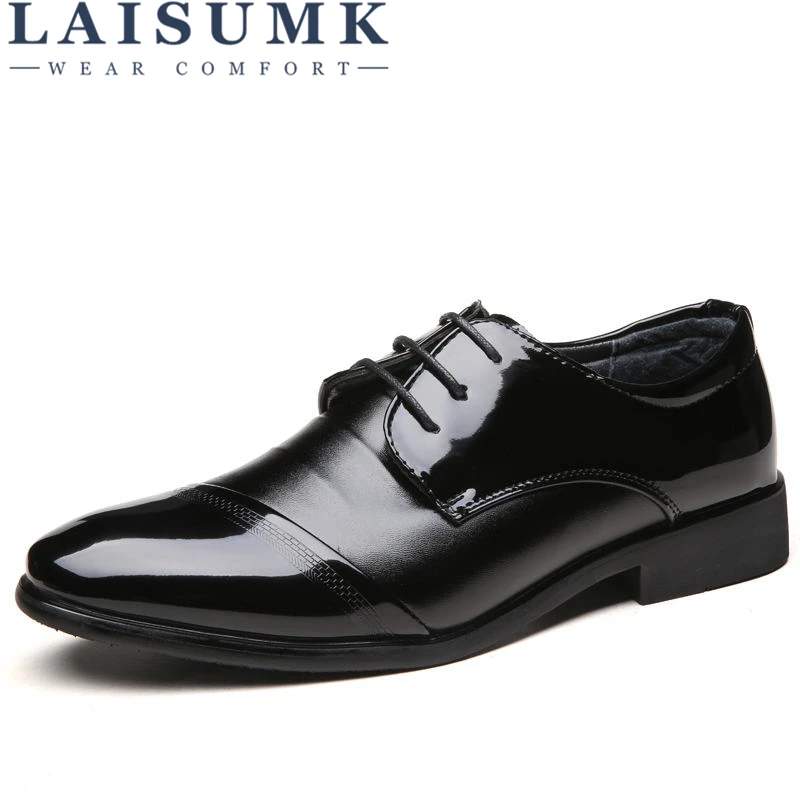 

LAISUMK Men Leather Working Shoes Luxury Brand Italian Eurpean Style Pointed Toe Elegant Male Footwear Dress Formal Oxford Shoes