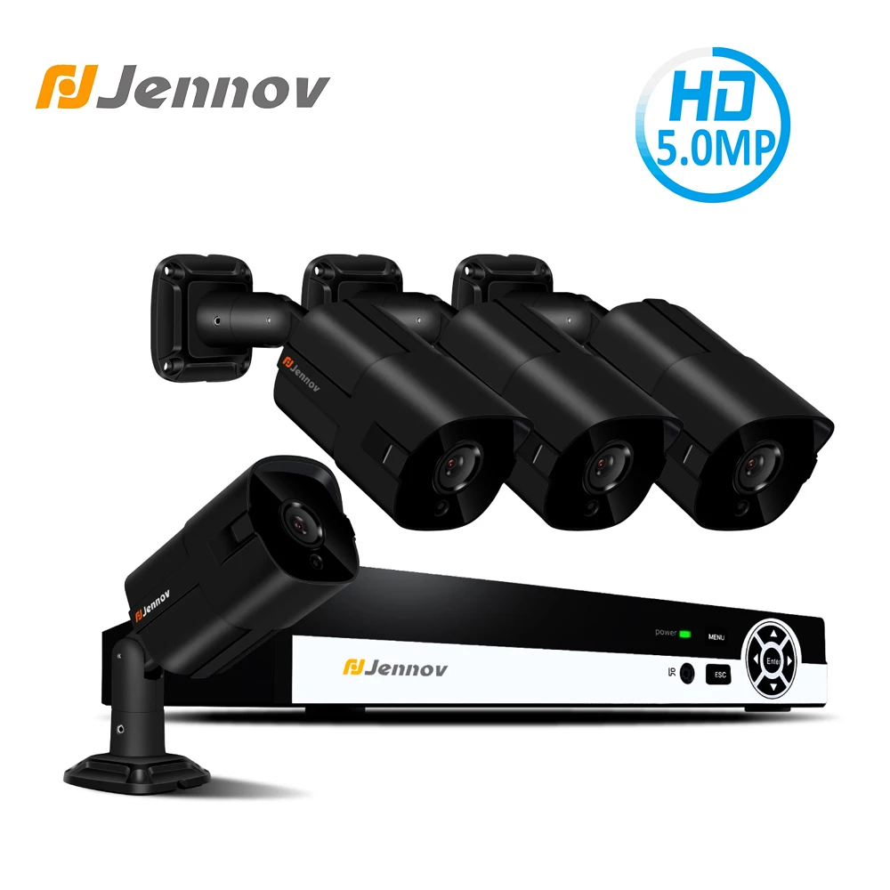 

Jennov 4CH HMDI 5.0MP Audio Record Outdoor Home Security Camera System Video Surveillance Kit IP Camera POE CCTV Set NVR P2P