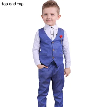 

Top and Top Children Boys Formal Clothing sets Dots Vest+White shirt+ Pants 3pcs /Set Spring Autumn Kids Gentleman clothes suit