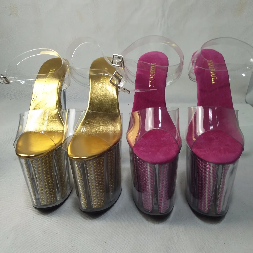 New sexy gladiator style 20 cm high heels, transparent platform sandals, 8 inch dancing shoes